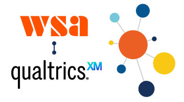 WSA and Qualtrics logos with a blue linking bar between them to signify their partnership