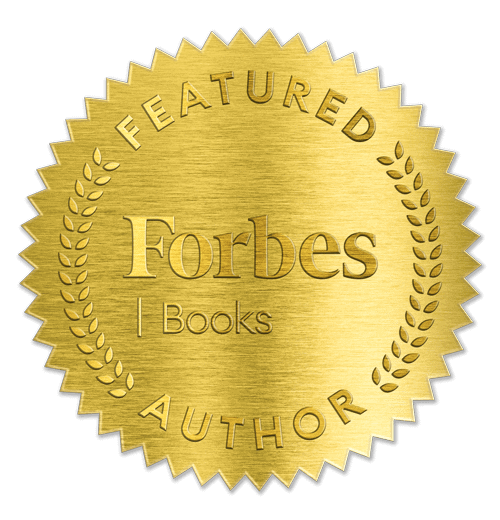 Gold seal with the text "Featured Author Forbes Books" surrounded by laurel branches.