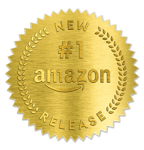 Gold seal with laurel branches and the text “NEW #1 amazon RELEASE” engraved, signifying a top new release on Amazon.
